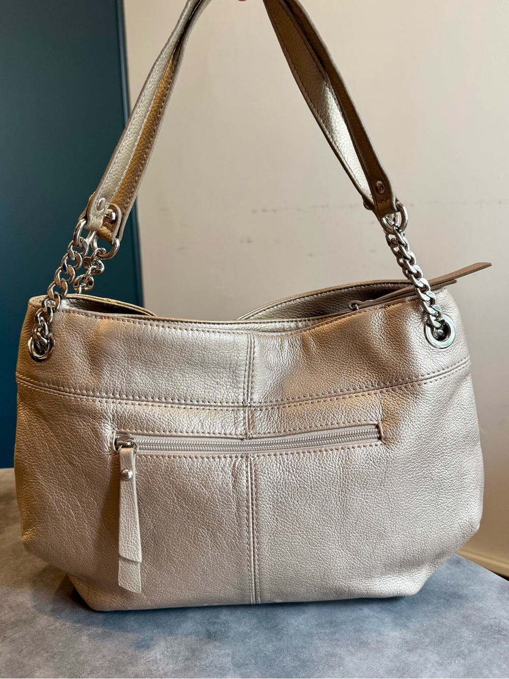 Tignanello Metallic Gold Shoulder Bag with Chain-Strap Accents - Picture 2 of 12